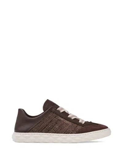 Jimmy Choo Diamond Light Flex Leather Woven Sneakers In Brown