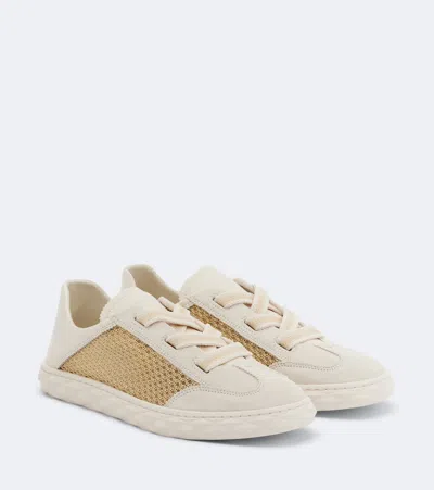 Jimmy Choo Gold And Latte Leather Mix And Metallic Woven Mesh Trainers In Neutral