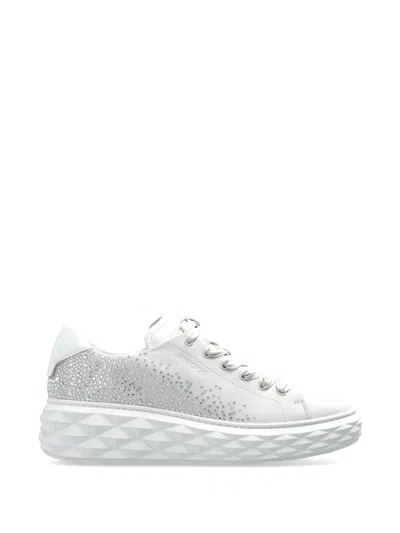 Jimmy Choo Diamond Light Maxi Crystal-embellished Leather Sneakers In White
