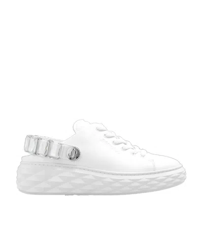 Jimmy Choo Diamond Maxi Crystal Leather Sneakers In White
