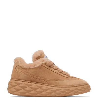 Jimmy Choo Diamond Maxi Retro Suede-shearling Sneakers In Neutral