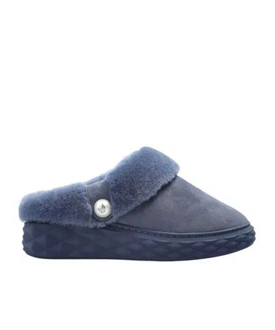 Jimmy Choo Diamond Maxi Shearling Mules In Blue
