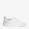 Jimmy Choo Low Top Leather Sneakers With Metallic Heel In Weiss/rosé,weiss/silber