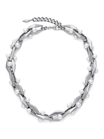 Jimmy Choo Diamond Necklace In Antique Silver/white