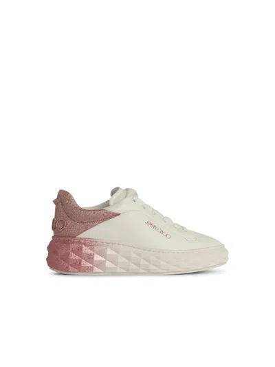 Jimmy Choo Diamond Pink Leather Sneakers In White