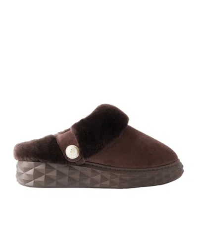 Jimmy Choo Diamond Shearling Mules In Brown