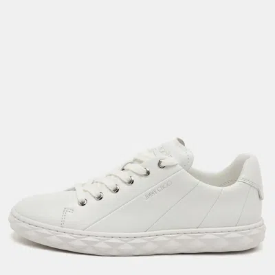 Pre-owned Jimmy Choo Diamond Size 37 White Leather Low Top Sneakers