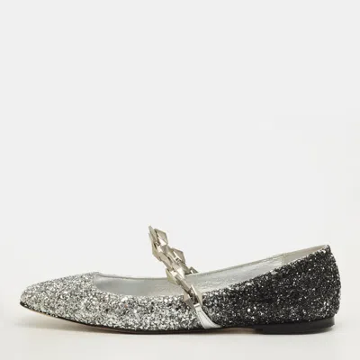 Pre-owned Jimmy Choo Diamond Size 38.5 Silver/black Glitter Ballet Flats