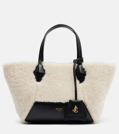 Jimmy Choo Diamond Small Shearling Tote Bag In White