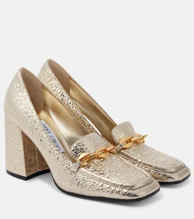 Jimmy Choo Diamond Tilda 80 Loafer Pumps In Gold