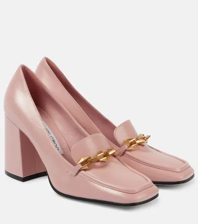 Jimmy Choo Diamond Tilda 85 Leather Loafer Pumps In Pink