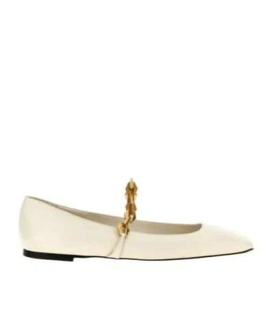 Jimmy Choo Diamond Tilda Leather Ballerina Shoes In White
