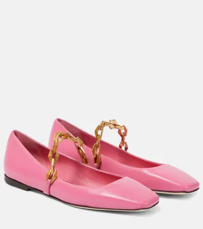 Jimmy Choo Embellished Leather Ballet Flats In Candy Pink