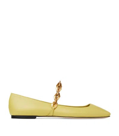 Jimmy Choo Diamond Tilda Leather Ballerina Shoes In Yellow