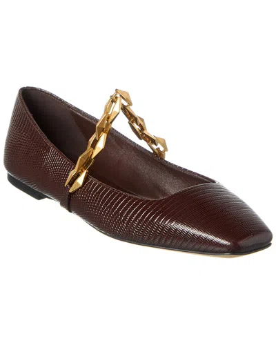 JIMMY CHOO DIAMOND TILDA LIZARD-EMBOSSED LEATHER FLAT