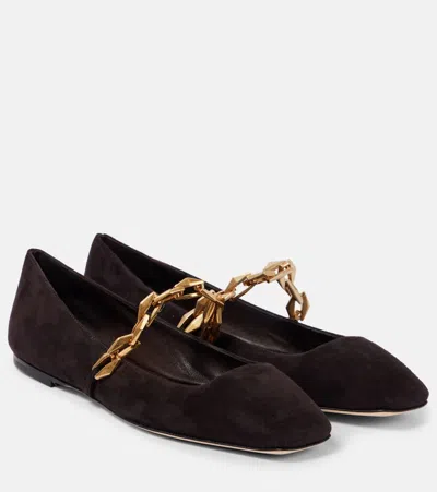 Jimmy Choo Diamond Tilda Suede Mary Jane Flats In Coffee