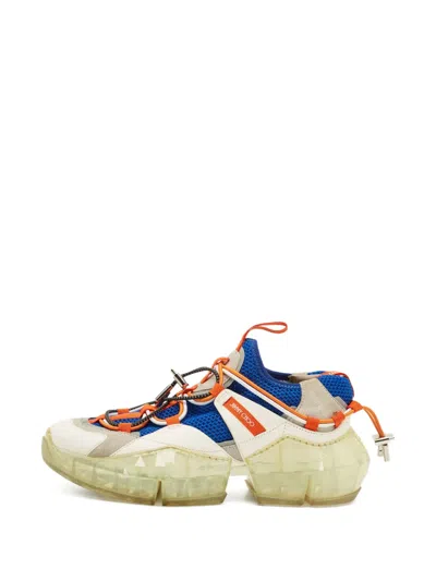 Pre-owned Jimmy Choo Diamond Trail Leather Sneakers In Blue