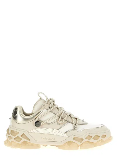 Jimmy Choo Beige Latte Leather Sneakers In White