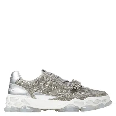 Jimmy Choo Diamond X Strap Crystal Embellishment Trainers In Gray