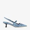 Jimmy Choo Didi 45 Embroidered Chambray Slingback Pumps In Blue