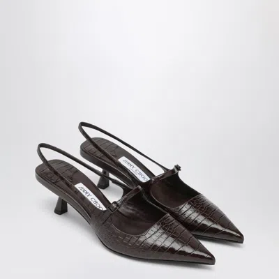 JIMMY CHOO DIDI 45 BROWN CROCODILE EFFECT NECKLINE