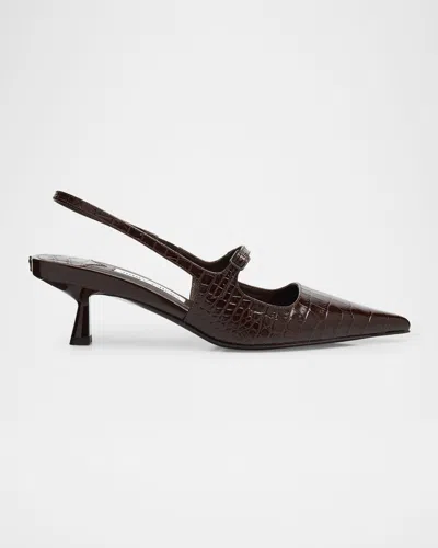 JIMMY CHOO DIDI 45 CROC-EMBOSSED LEATHER SLINGBACK PUMPS
