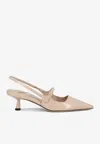 Jimmy Choo Pink Leather Mid Heel Pumps In Neutral
