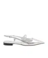 Jimmy Choo Pointed Toe Metallic Leather Sling Back Ballerina In White