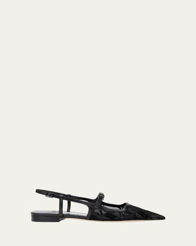 Jimmy Choo Didi Mesh Mary Jane Slingback Flats In Black