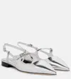 Jimmy Choo Pointed Toe Metallic Leather Sling Back Ballerina In Silver