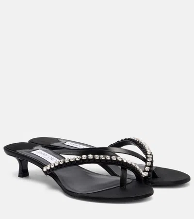 Jimmy Choo Dila 35 Leather And Satin Thong Sandals
