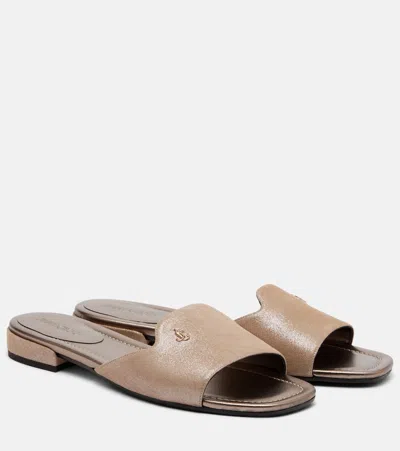 Jimmy Choo Dina Leather Slides In Sand