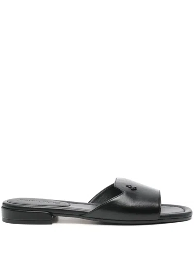 Jimmy Choo Flat Leather Sandals With Square Open Toe In Black