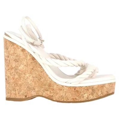 Jimmy Choo Diosa Wedge Rope Strap Sandals In White Leather