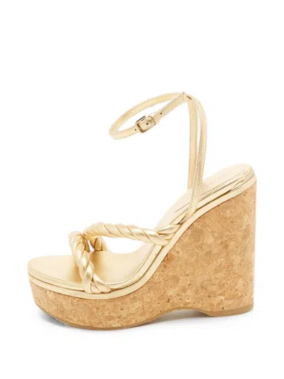 Pre-owned Jimmy Choo Diosa Wedge Sandals In Gold