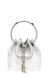 Jimmy Choo Drawstring Design Metallic Handbag With Circular Handle In Silver