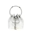 Jimmy Choo Drawstring Design Metallic Handbag With Circular Handle In Silver