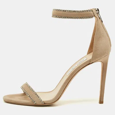 Pre-owned Jimmy Choo Dochas Size 42 Beige Suede Ankle Strap Sandals