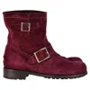 Jimmy Choo Double-buckle Detail Ankle Boots In Burgundy Suede In Red