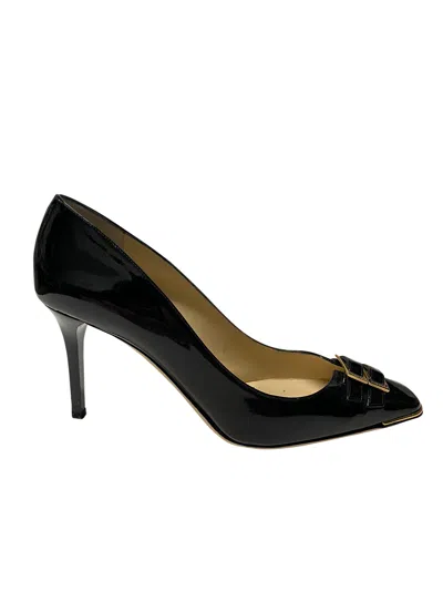 Jimmy Choo Double Buckle Toe Pumps In Black Patent Leather