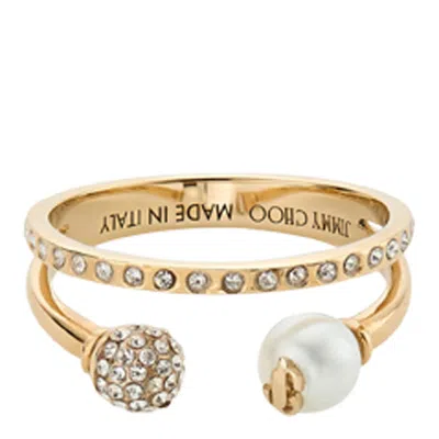 Jimmy Choo Crystal Pearl Double Open Ring In Gold