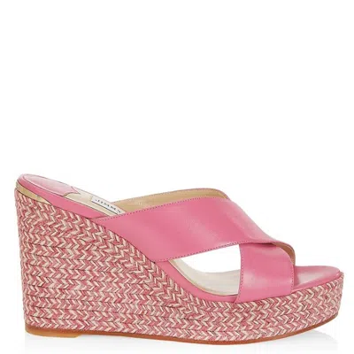 Jimmy Choo Dovina 100 Leather Wedge Sandals In Pink
