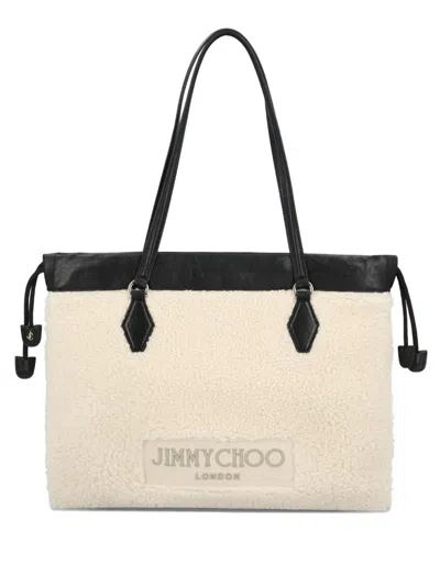 Jimmy Choo Drawstring-fastening Shearling Tote Bag In Neutral
