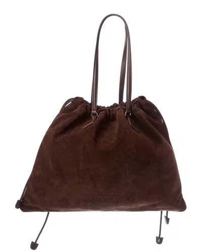 Jimmy Choo Drawstring Leather Suede Tote In Brown