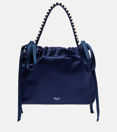 Jimmy Choo Drawstring Mini Embellished Satin Top-handle Bag In Blue