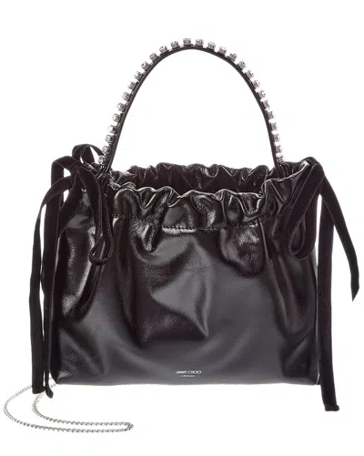 Jimmy Choo Drawstring Mini Leather Tote In Black