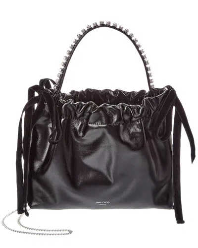 Jimmy Choo Drawstring Mini Leather Tote In Black