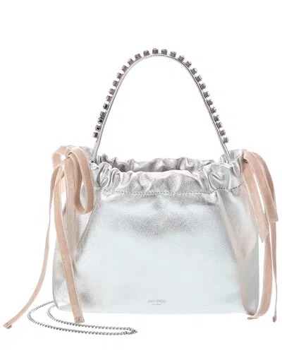 Jimmy Choo Drawstring Mini Leather Tote In Silver