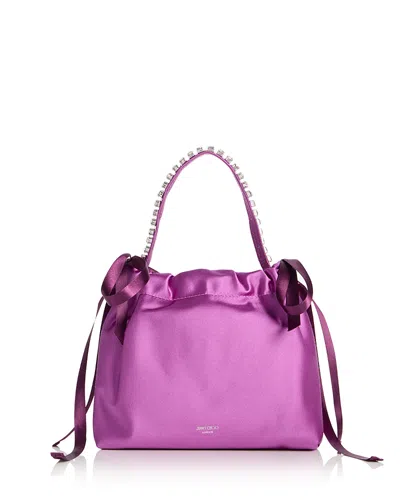 Jimmy Choo Drawstring Mini Satin Top Handle Bag In Purple