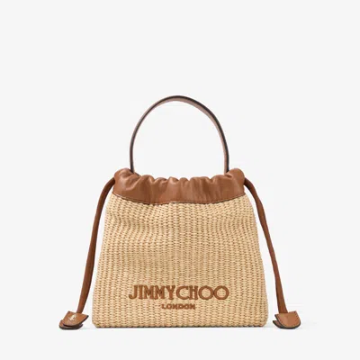 Jimmy Choo Drawstring Pouch Top Handle Natural And Black Soft Raffia Drawstring Pouch With Leather T In Brown